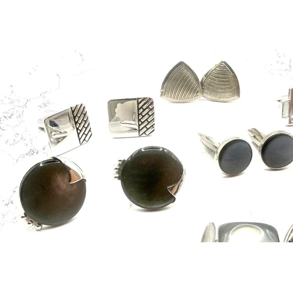 Vintage Silver Tone Mens Cufflink‎ Lot 7 Pairs Bulk Vintage Jewelry Lot Wearable